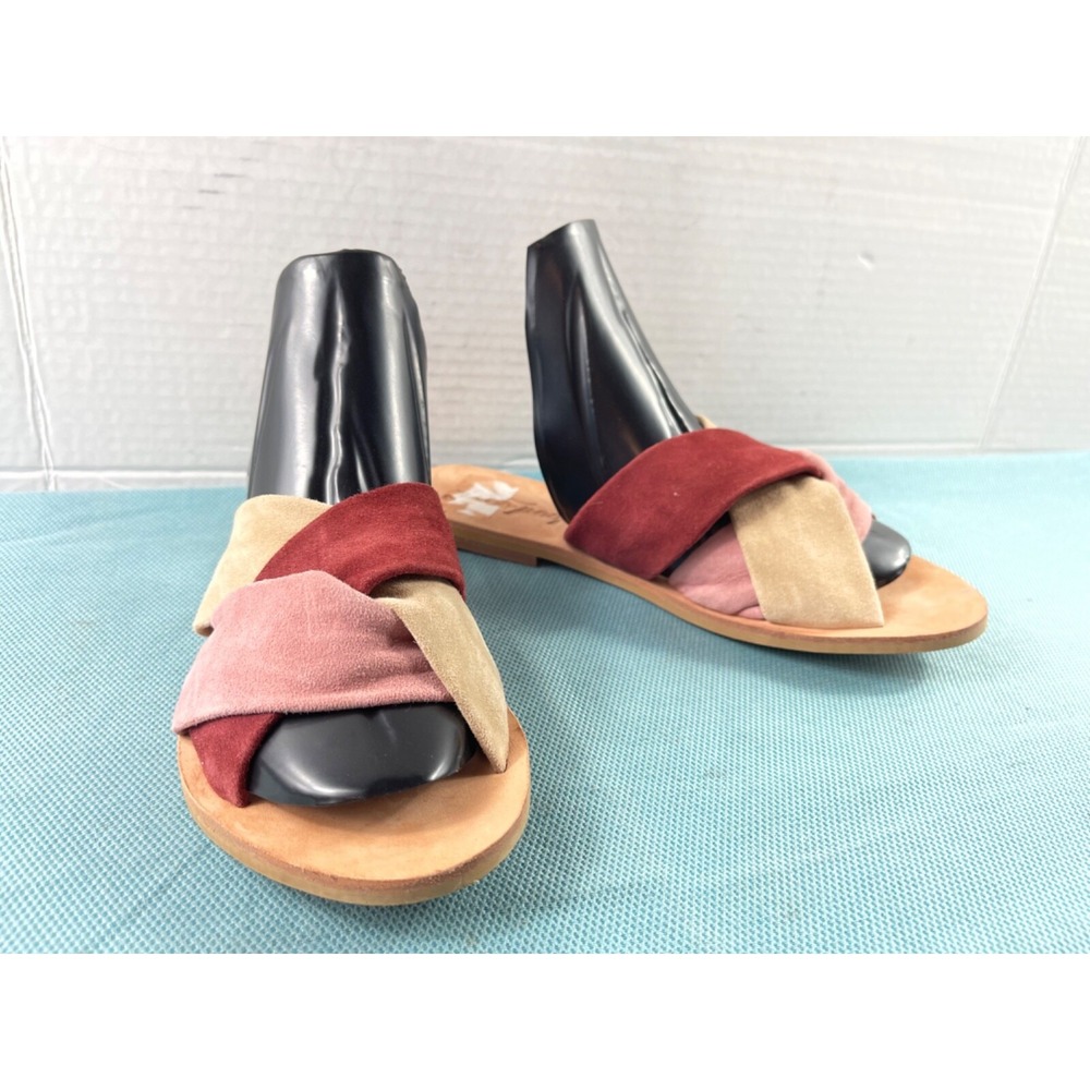 Free People Rio vista combo Slides Sandals Women 5.5 M Shoes Red Beige Suede